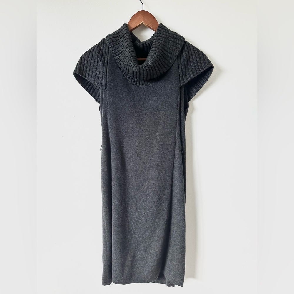Calvin Klein Charcoal Gray Short Sleeve Turtleneck Knit Sweater Dress Size M